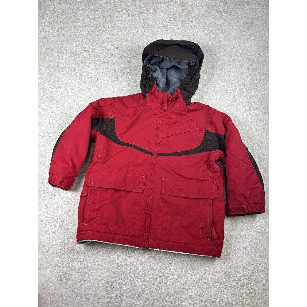 Lands End The Squall Parka Kids Small 4 Red Brown Winter Coat Gray